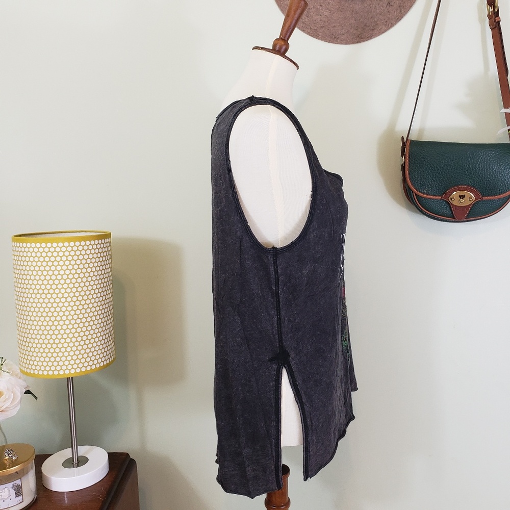 Free People Distressed Dark Grey Graphic Tank NWT - Picture 2 of 7